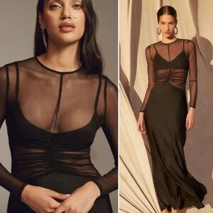 MISHA Collection Ginger Sheer Long Sleeve Mixed Media Mesh Maxi Gown XS $395